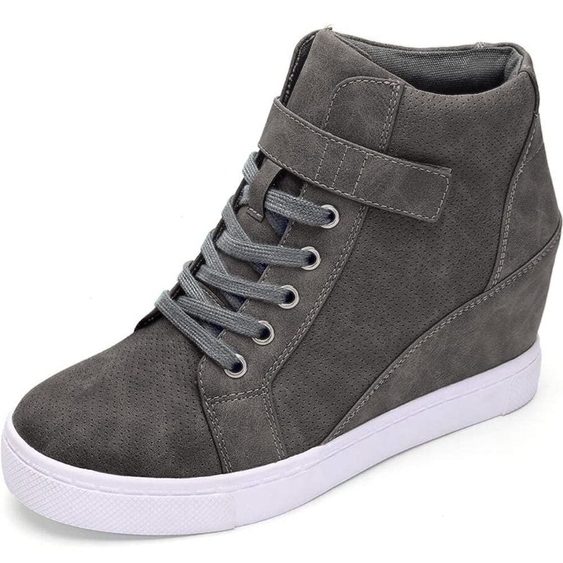 Athlefit Women's Lace Up Wedge Sneakers High Top Fashion Sneakers Ankle Booties Size 7 Grey - Image 1